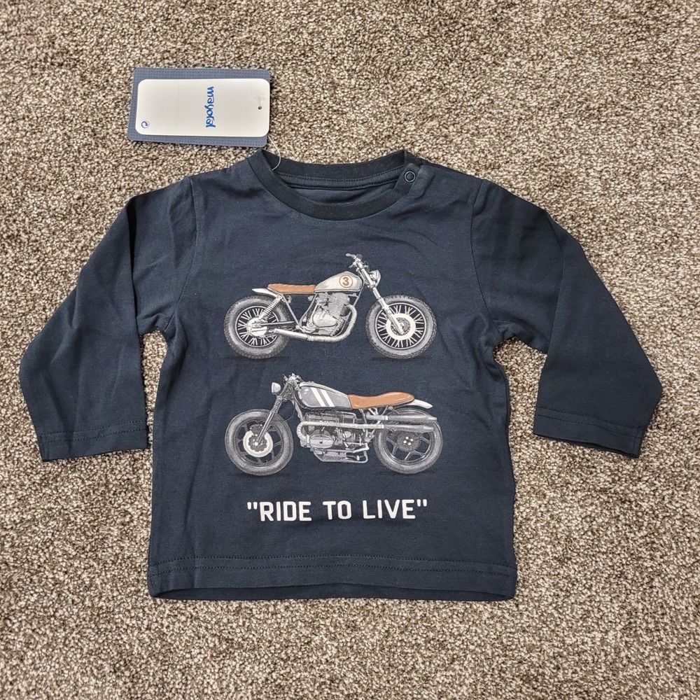 Mayoral Boys Long Sleeve Graphic T Shirt Motorcycle Print "Ride to Live" Size 6M